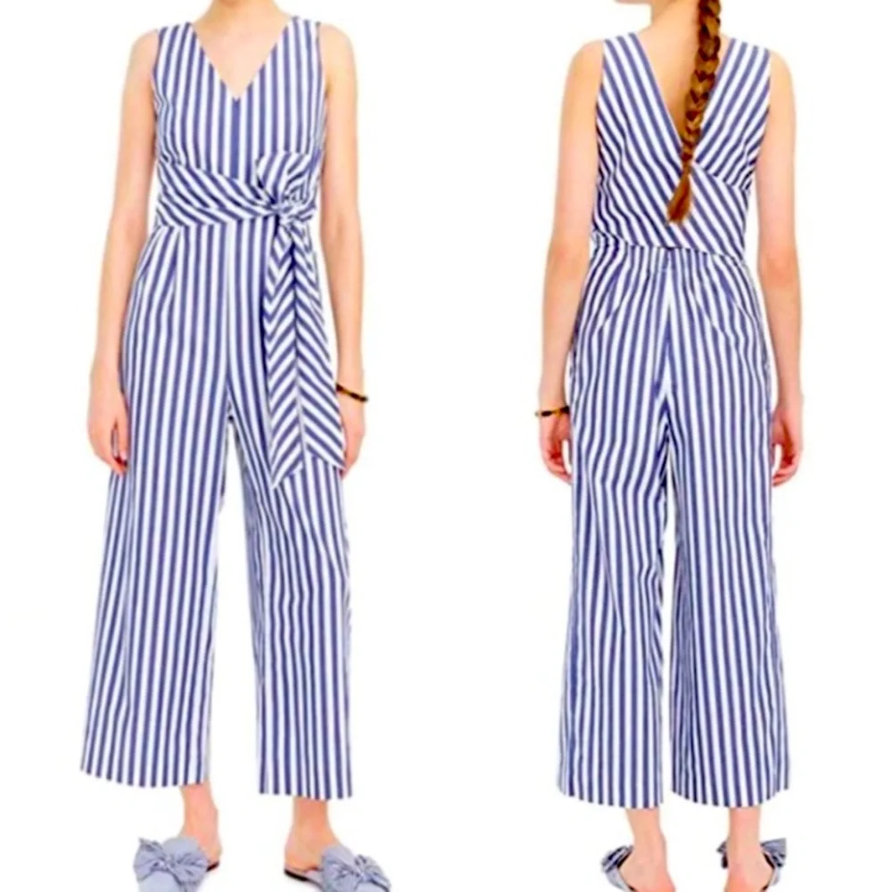 NEW J. Crew Re-Imagined Striped Wide Leg Summer Jumpsuit Size 10 - Picture 1 of 9